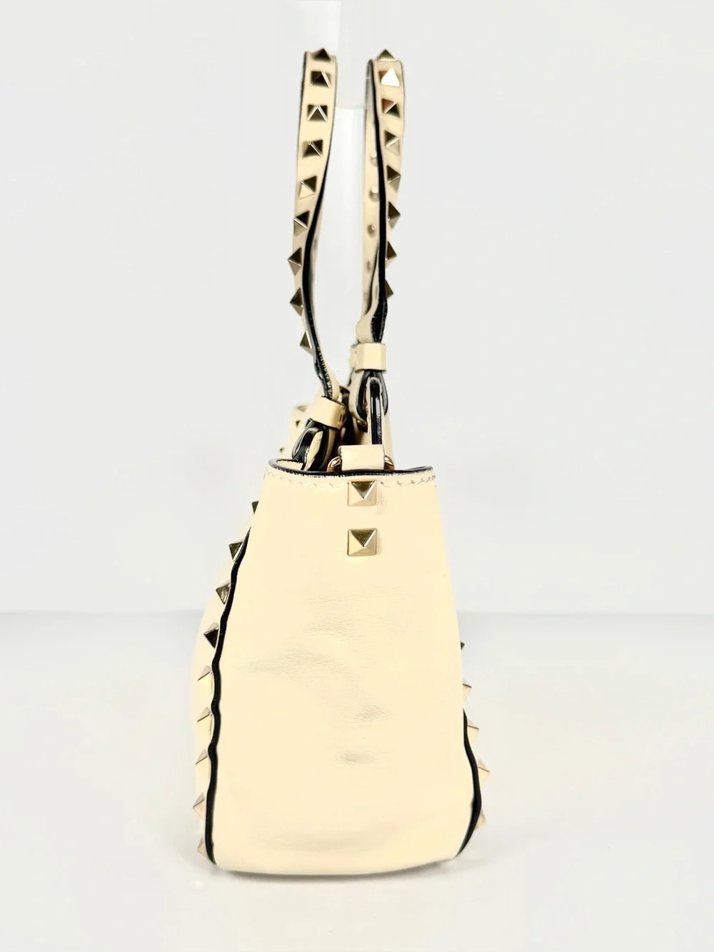 Valentino Garavani Compact Ivory Rockstud Tote Leather 2-Way Crossbody Full Set
